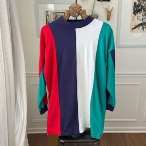 Vintage 90s Whitefish Bay Colorblock Stripe Mock Neck L